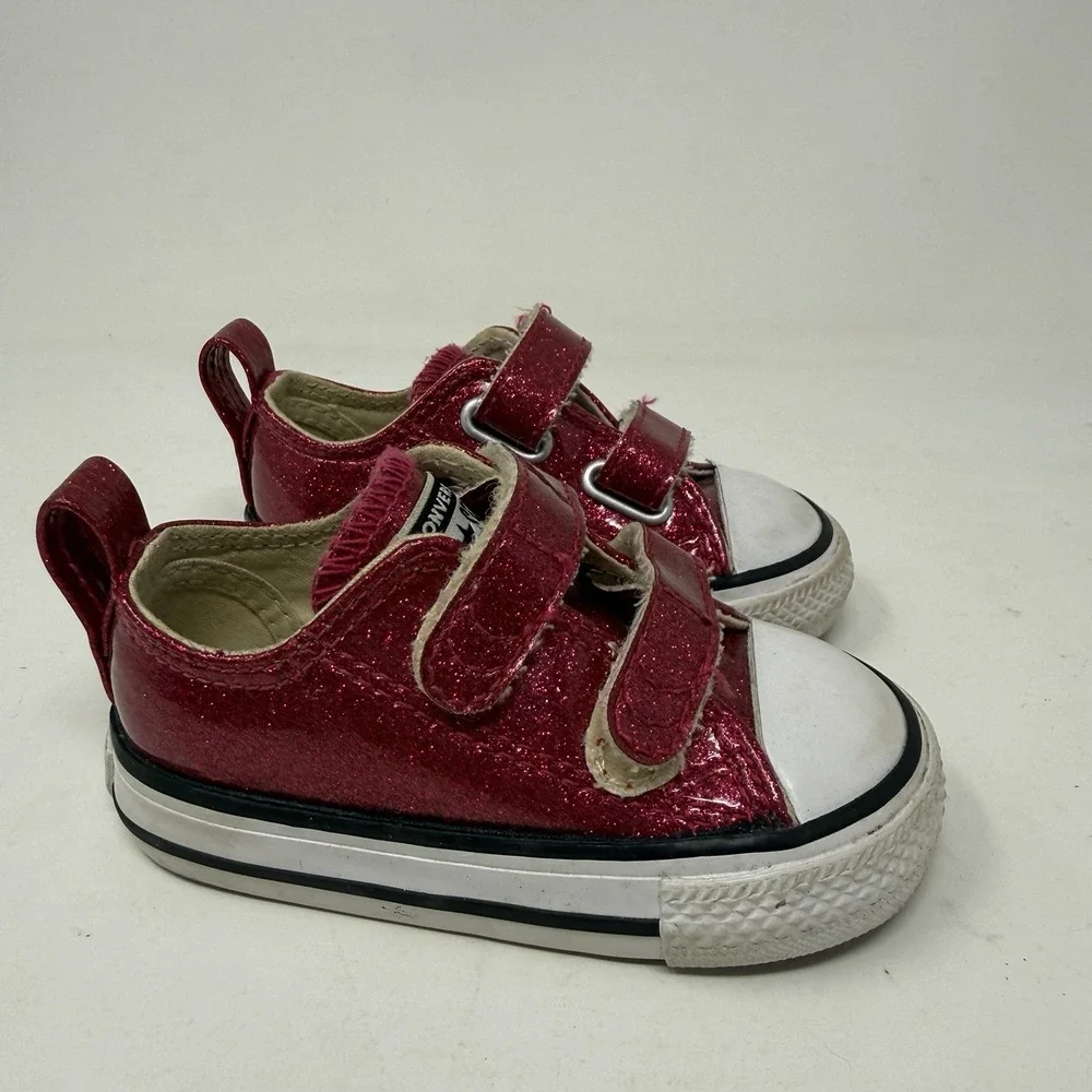 Converse One Star Shoes Toddler Size 4 Pink Glitter Hook Loop Sneakers